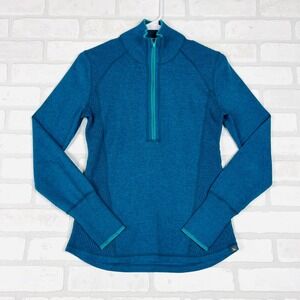 Eddie Bauer Womens Teal Blue Textured Quarter Zip Sweater Small Thumbhole